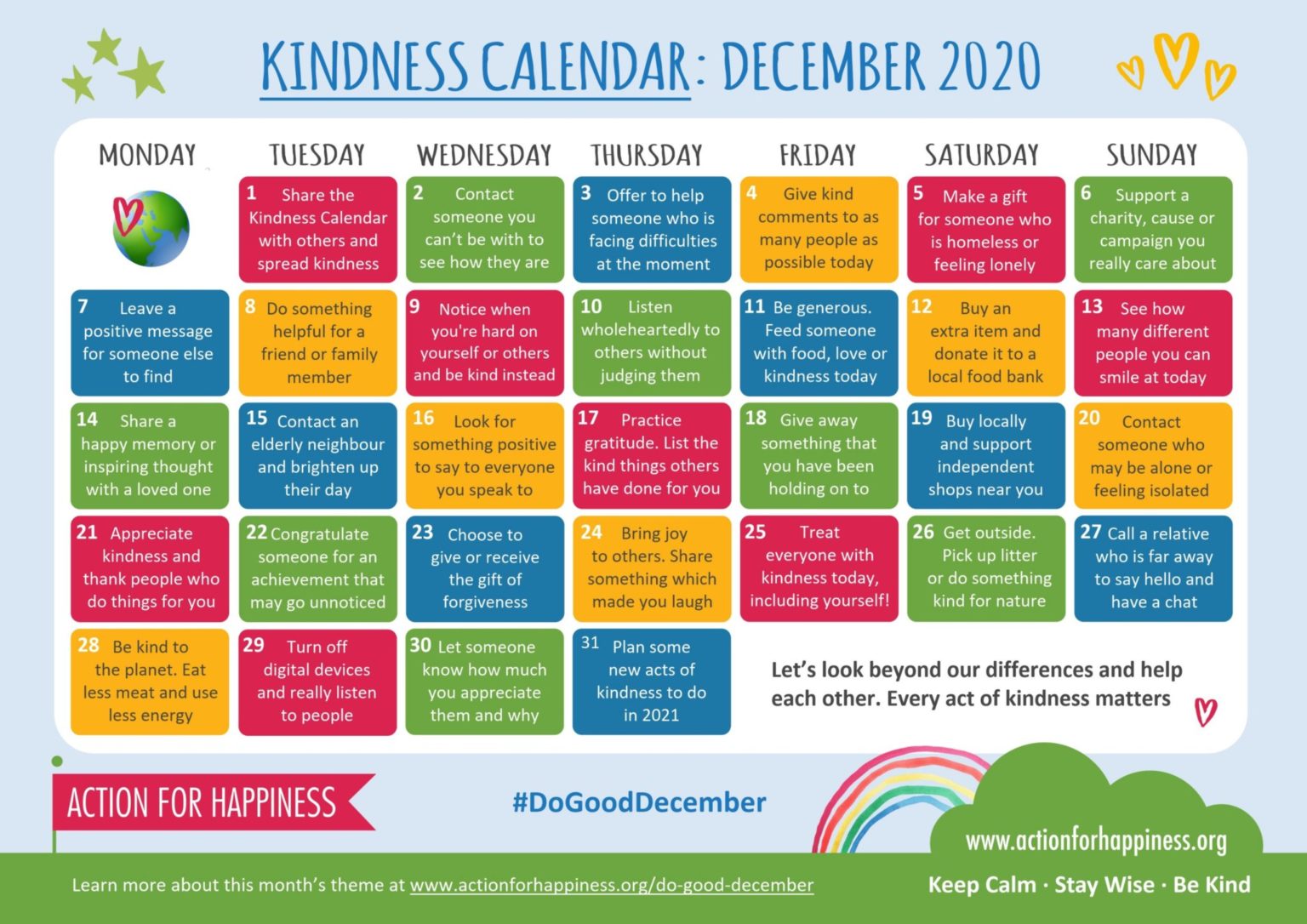 Kindness Calendar 2020 Richard Bamford Therapy